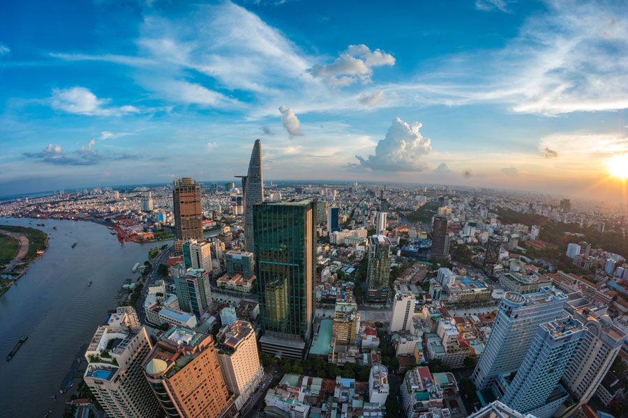 Wide daytime urban skyline