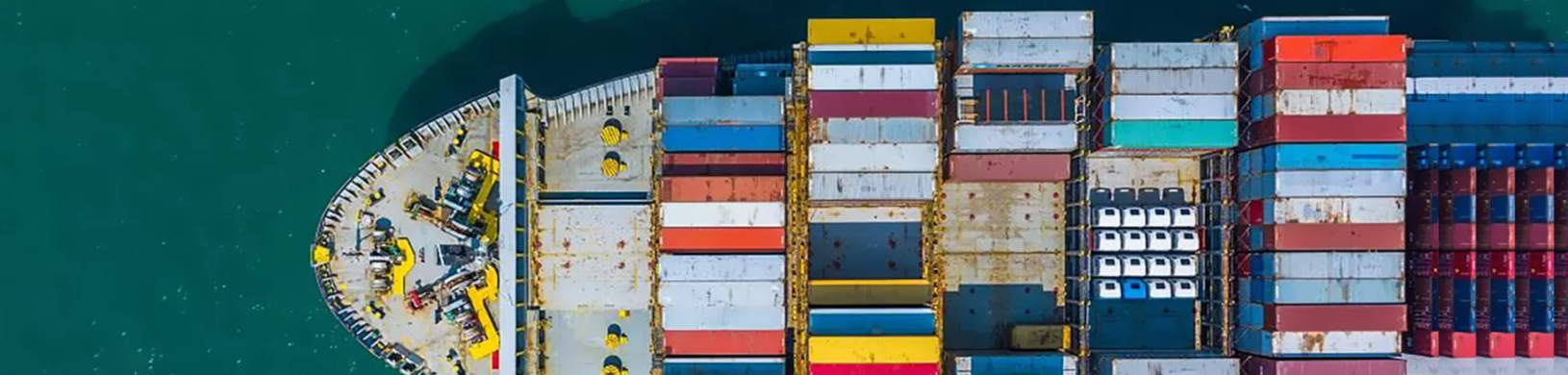 Overhead view of stacked shipping containers