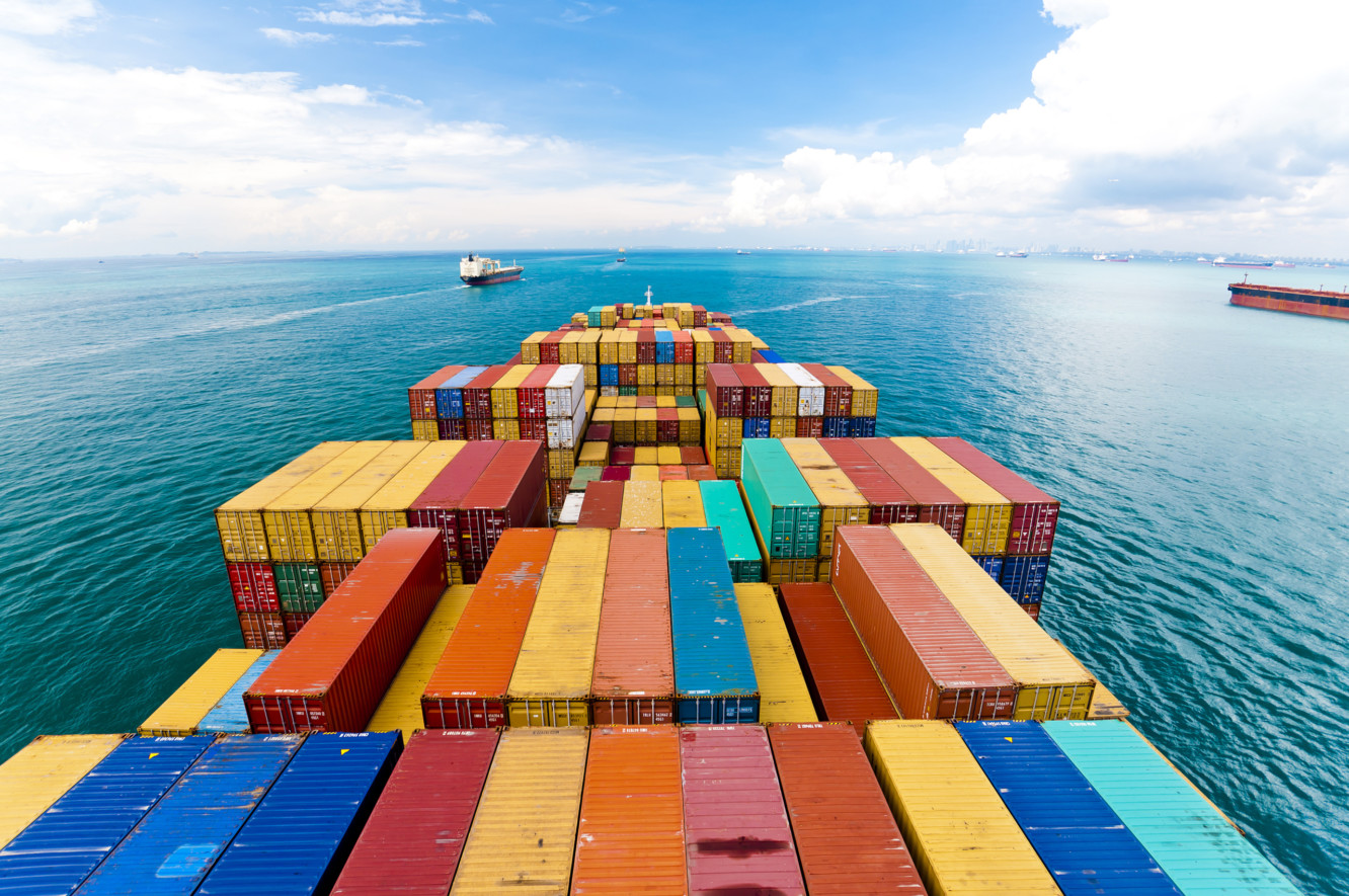 Container stacks on the deck of a cargo vessel