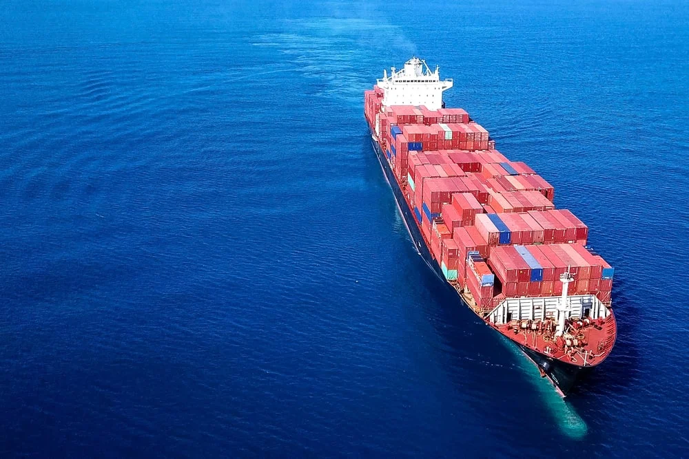 Aerial view of a container vessel at sea