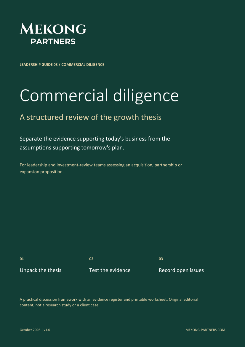 Cover of the Mekong Partners Commercial diligence review guide