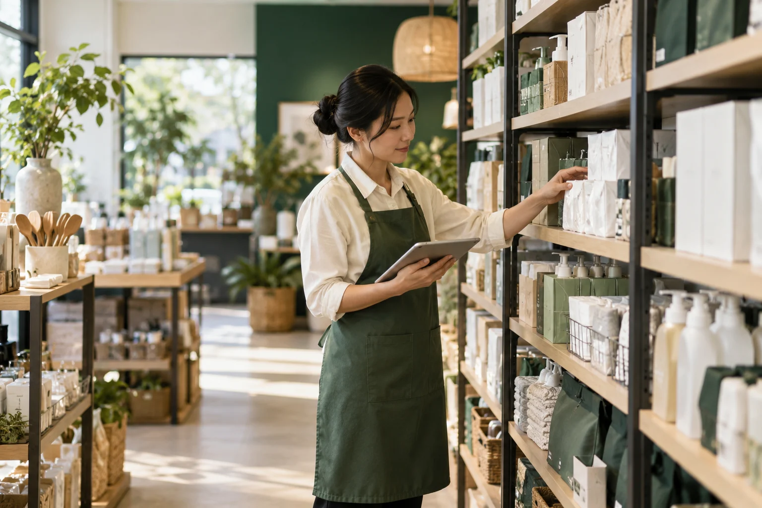 Illustrative retail manager checking household products
