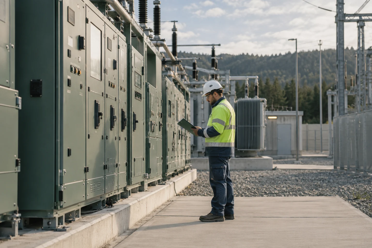 Illustrative engineer checking electrical infrastructure